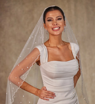 Pearl Wedding Veil, Cathedral Veil- D238 - Glamourous Grace