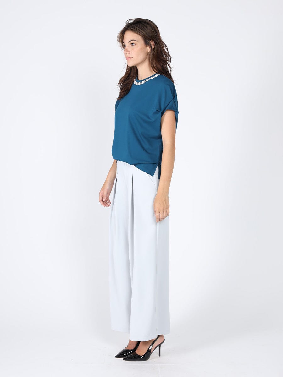 Pearl Work Round Neck Top - Glamourous Grace