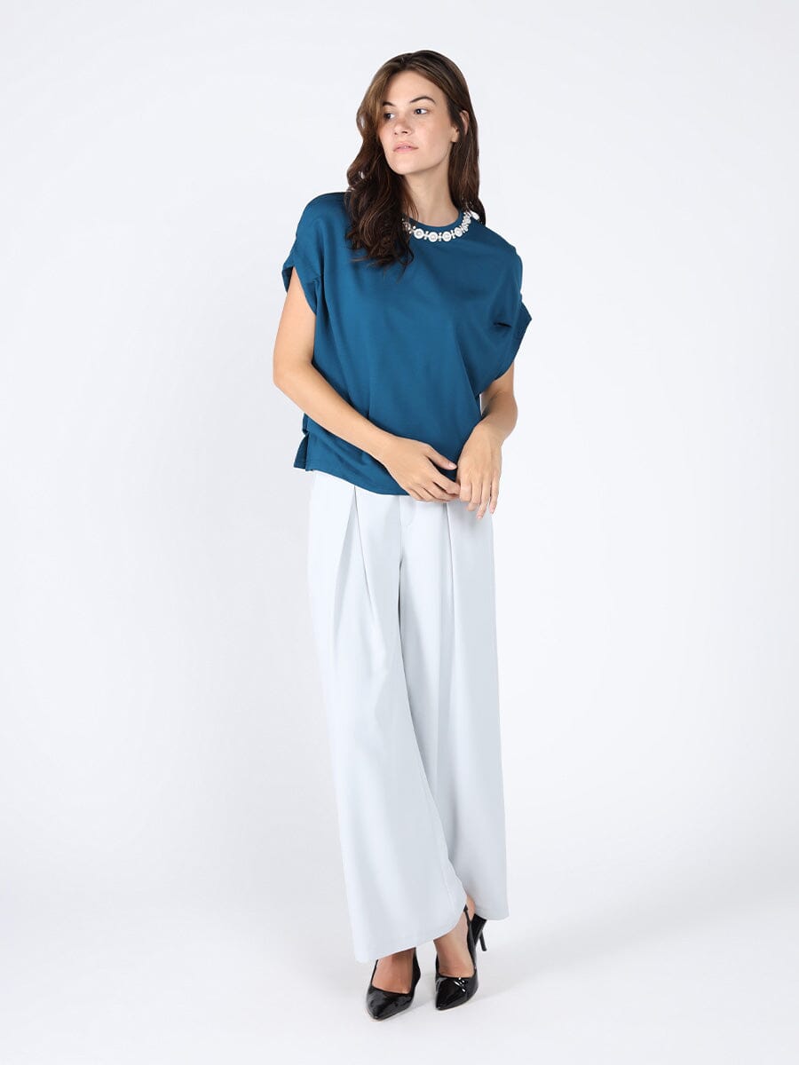 Pearl Work Round Neck Top - Glamourous Grace