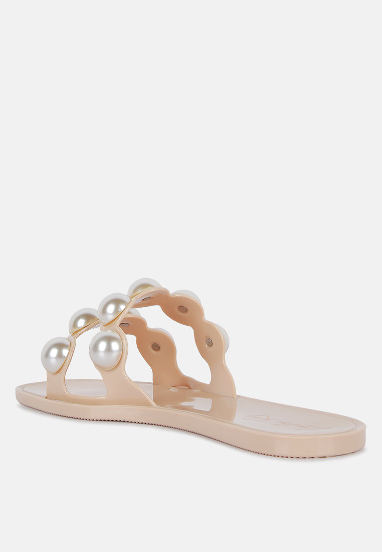Pearla Faux Pearl Detail Jelly Flats - Glamourous Grace