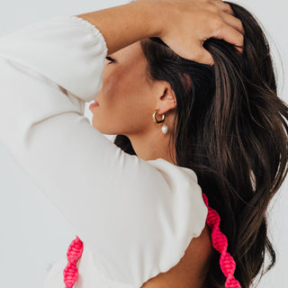 Pearled Dangle Hoop Earrings WATERPROOF