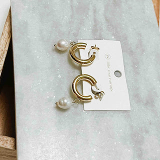 Pearled Dangle Hoop Earrings WATERPROOF