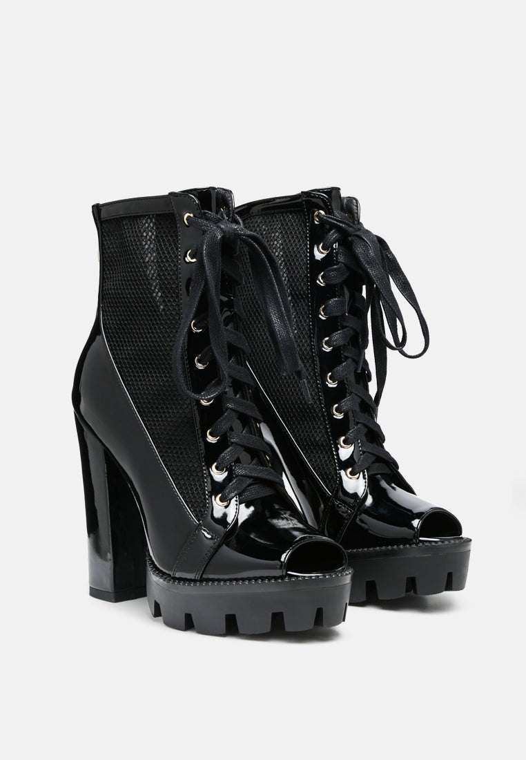 Peepque Peep Toe Lace-Up Booties - Glamourous Grace