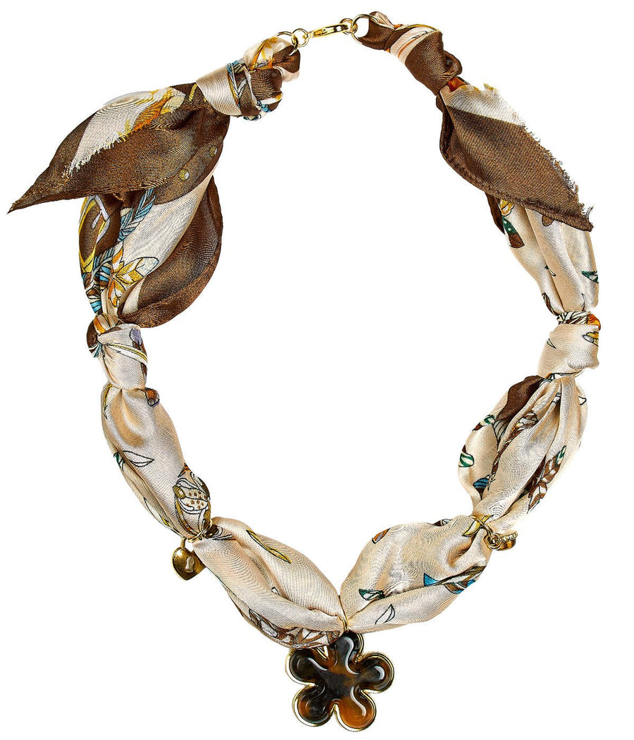 Penny - Brown Tiger Eye Flower - Scarf Necklace - Glamourous Grace