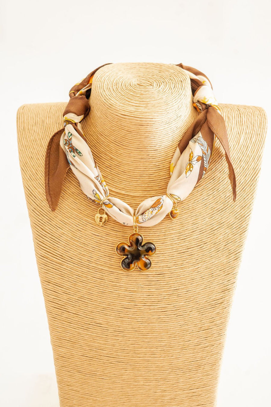Penny - Brown Tiger Eye Flower - Scarf Necklace - Glamourous Grace