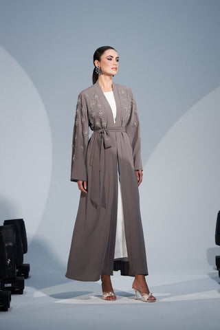 Handmade Crystal Embellished Motifs Abaya-Kimono - Glamourous Grace