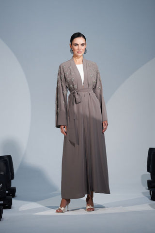 Handmade Crystal Embellished Motifs Abaya-Kimono - Glamourous Grace
