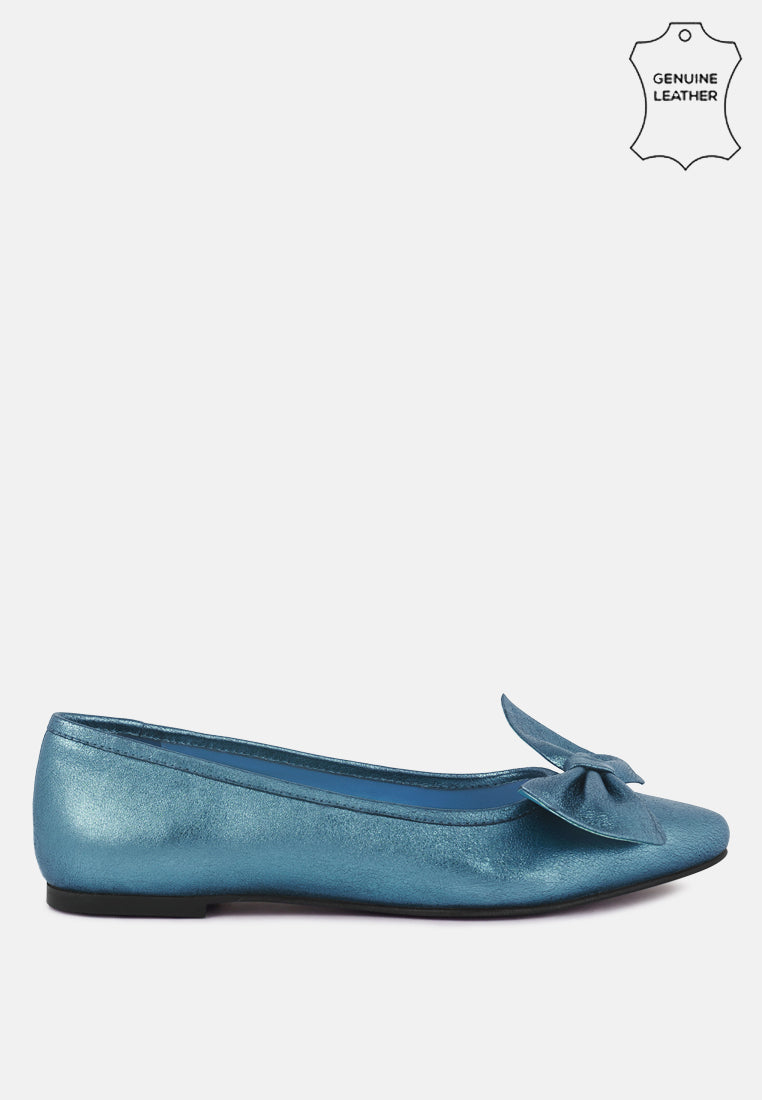 Pie Tribe Blue Metallic Big Bow Ballerinas - Glamourous Grace