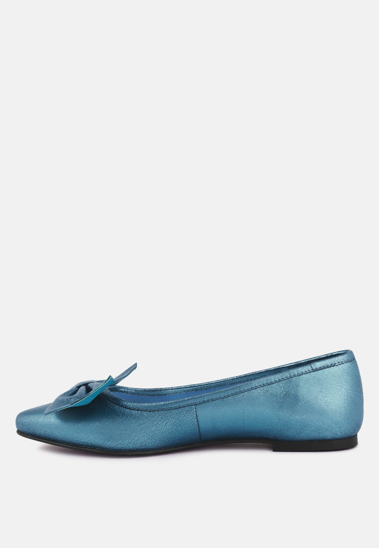 Pie Tribe Blue Metallic Big Bow Ballerinas - Glamourous Grace