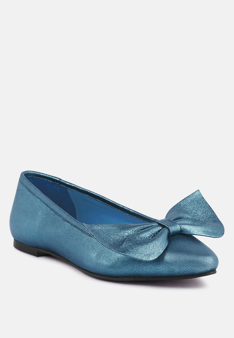Pie Tribe Blue Metallic Big Bow Ballerinas - Glamourous Grace