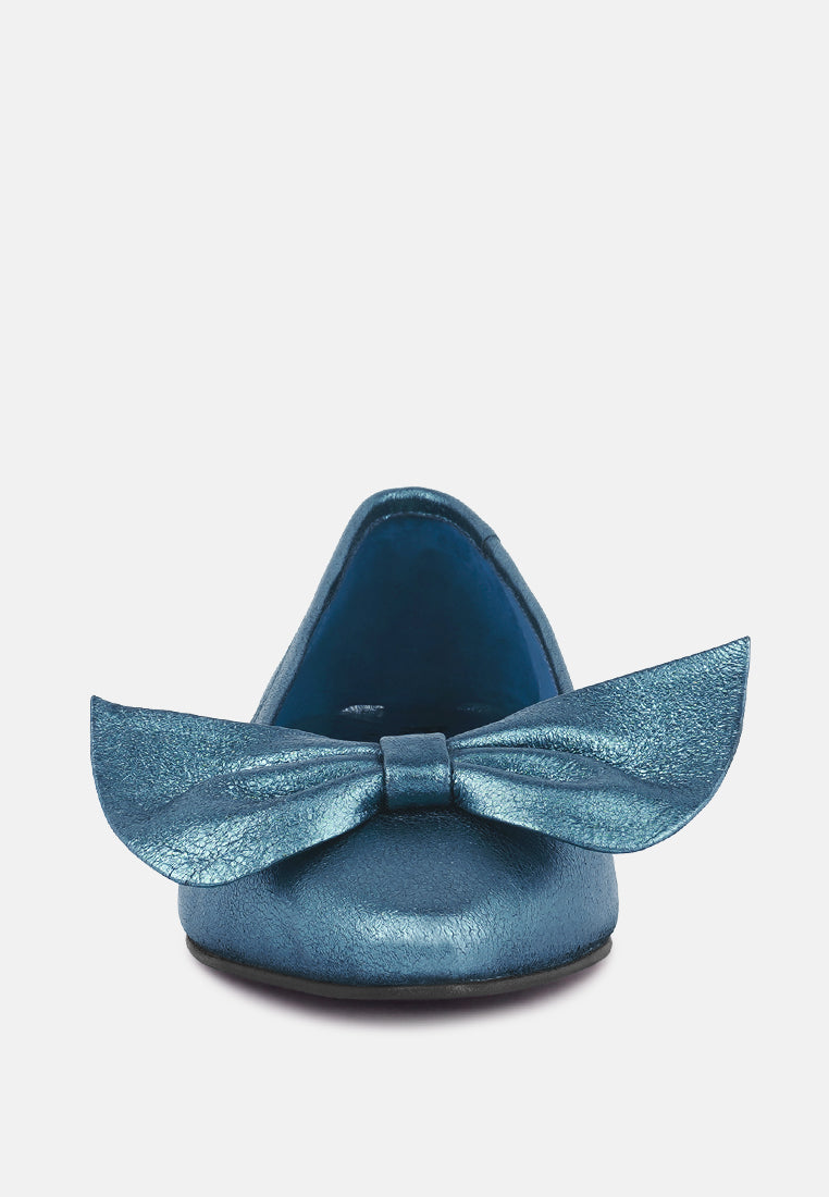 Pie Tribe Blue Metallic Big Bow Ballerinas - Glamourous Grace