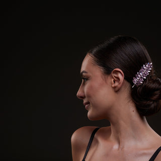 Elegant Pink Crystal Leaf Hair Comb Set - Glamourous Grace