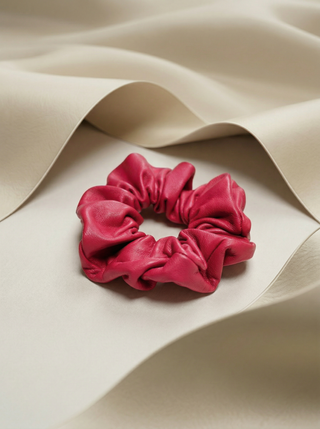 Pink Genuine Leather Scrunchie