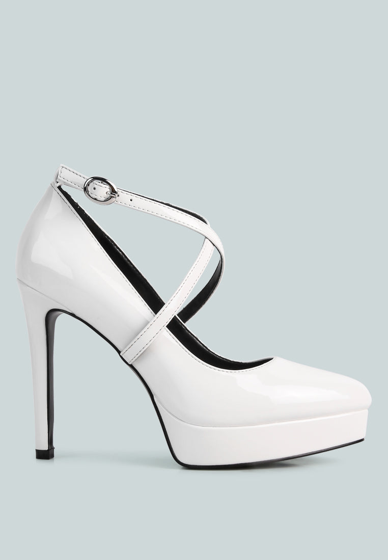 Pixie Dust Patent Faux Leather Cross Strap Pumps - Glamourous Grace