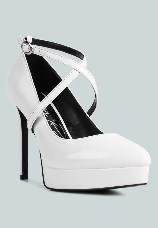 Pixie Dust Patent Faux Leather Cross Strap Pumps - Glamourous Grace