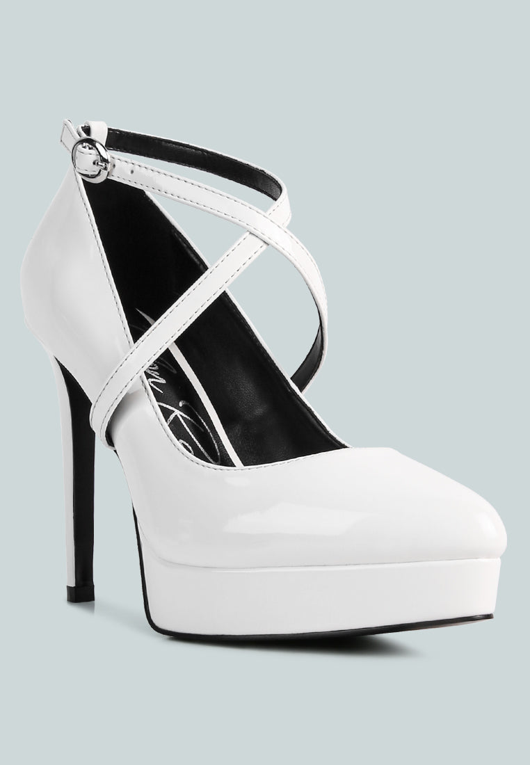 Pixie Dust Patent Faux Leather Cross Strap Pumps - Glamourous Grace