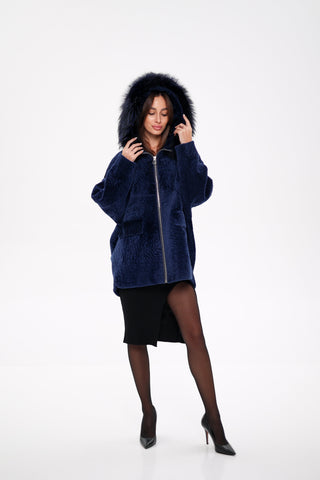 Genuine Shearling Silver Fox Trim Jacket