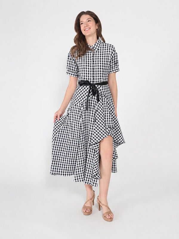 Plaid Pattern Asymmetrical Ruffle Midi Dress - Glamourous Grace