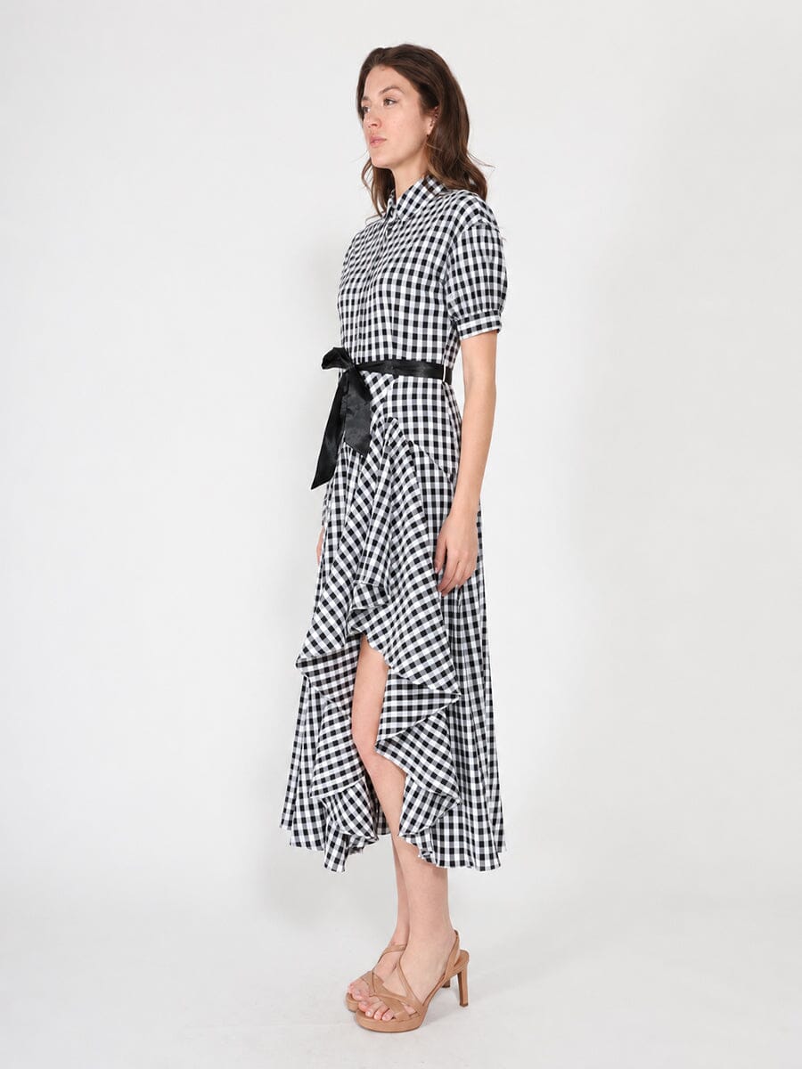 Plaid Pattern Asymmetrical Ruffle Midi Dress - Glamourous Grace