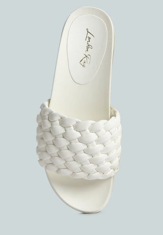 Platform Slides With Woven Textured Straps