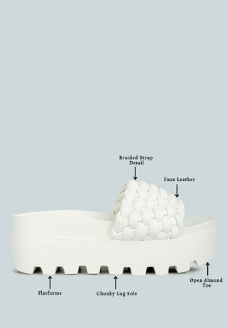 Platform Slides With Woven Textured Straps