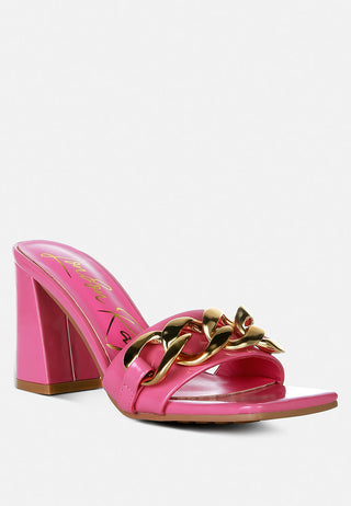 Playdoll Block Heel Sandal With Metal Chain Detail
