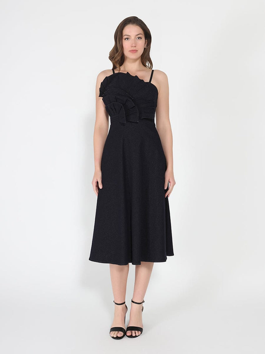 Pleated Detail Strap A-Line Dress