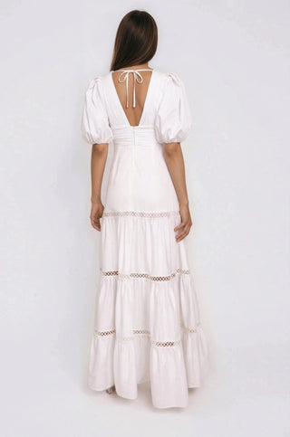 Plunge Sleeve Long Dress – White (Final Sale) - Glamourous Grace