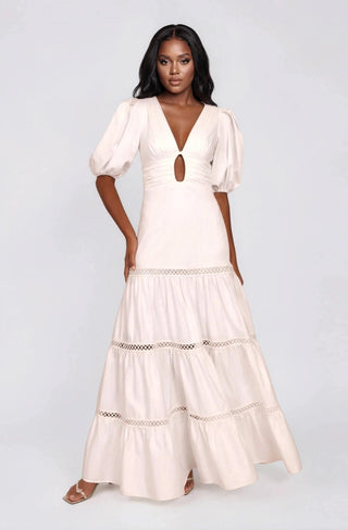 Plunge Sleeve Long Dress – White (Final Sale) - Glamourous Grace