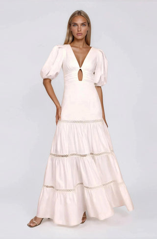 Plunge Sleeve Long Dress – White (Final Sale) - Glamourous Grace