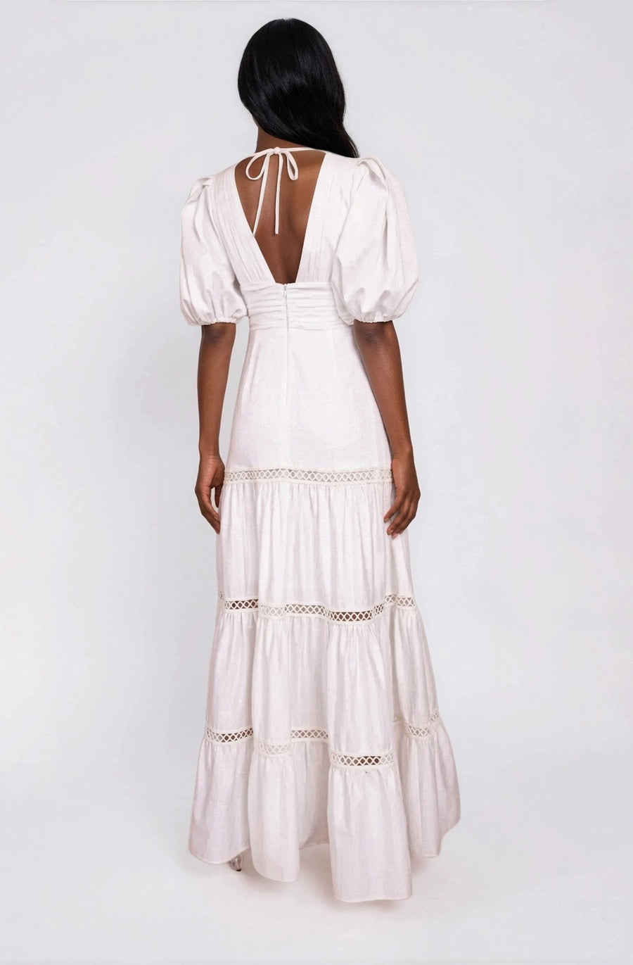 Plunge Sleeve Long Dress – White (Final Sale) - Glamourous Grace