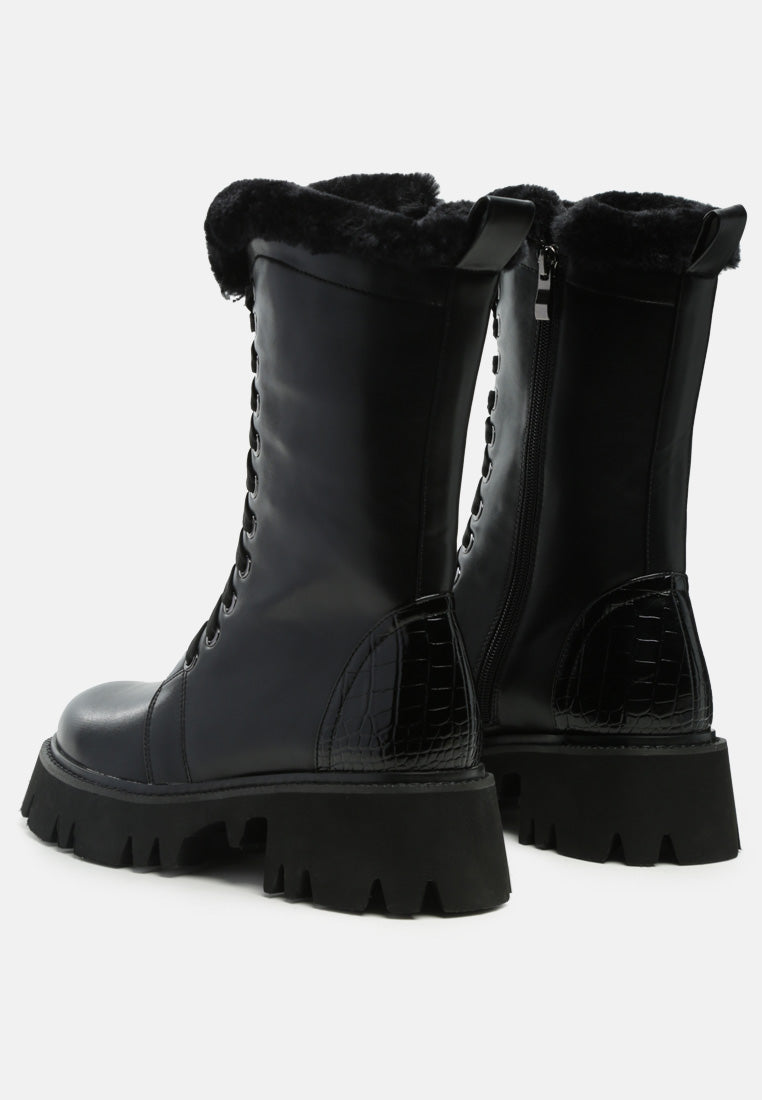 Ponji Fleece Lined Lace-Up High Ankle Boots - Glamourous Grace
