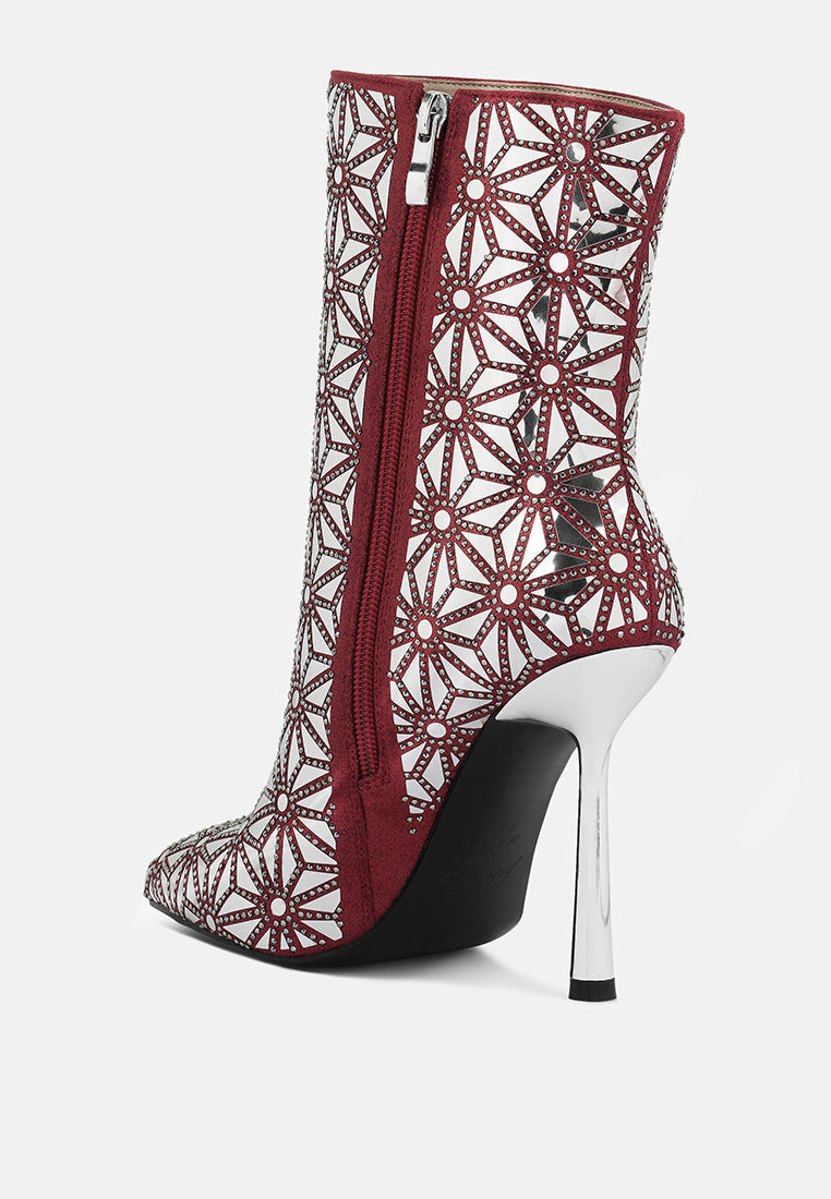 Precious Mirror Embellished High Ankle Boots - Glamourous Grace
