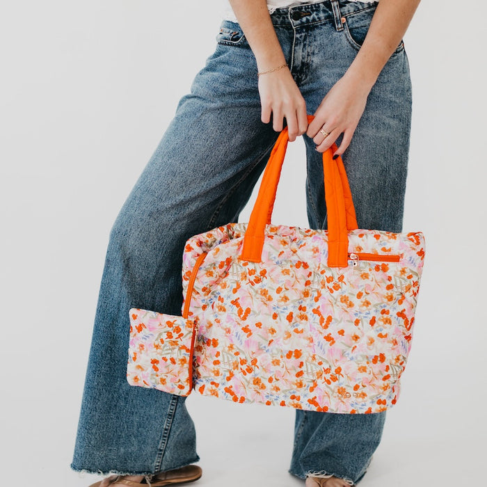 Presley Puffer Quilted Tote Bag With Pouch - Glamourous Grace