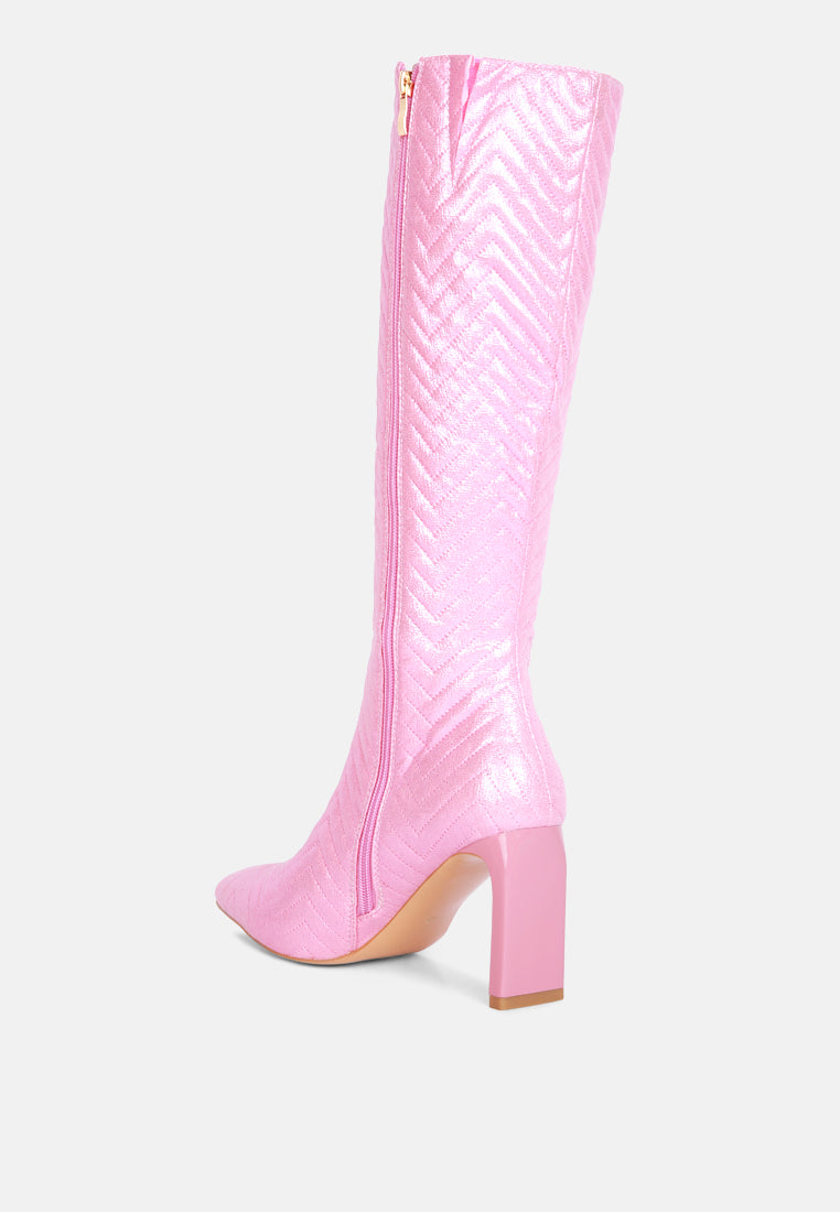 Prinkles Quilted Italian Block Heel Calf Boots - Glamourous Grace