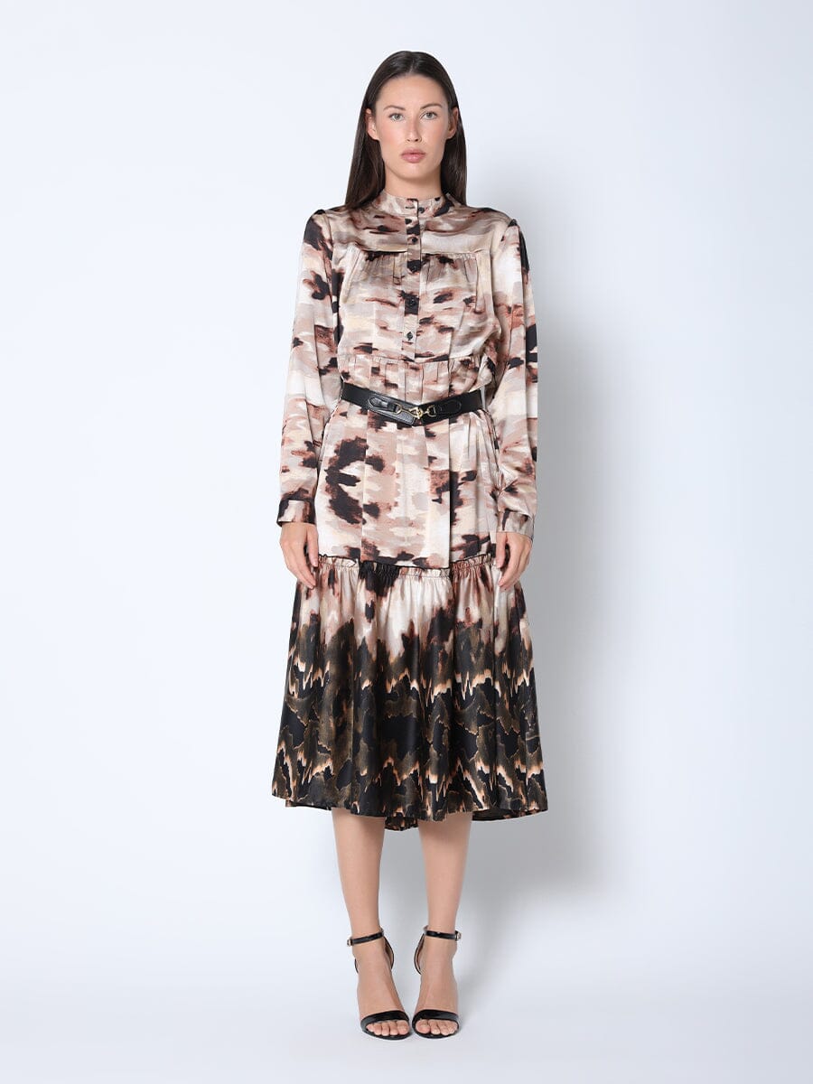 Print Mock Neck Belted Dress - Glamourous Grace