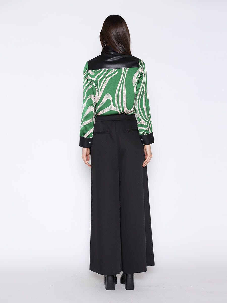 Print & Pleather Spliced Button-Down Shirt Top - Glamourous Grace