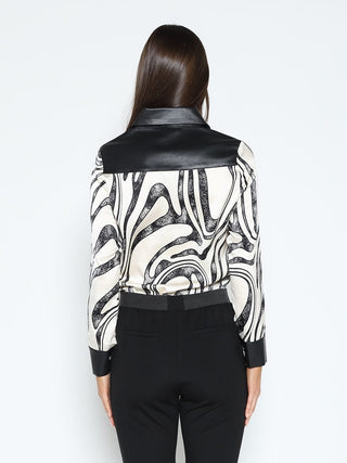 Print & Pleather Spliced Button-Down Shirt Top