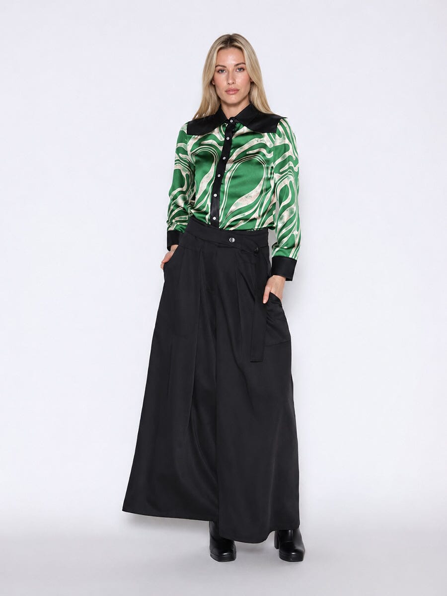 Print & Pleather Spliced Button-Down Shirt Top - Glamourous Grace