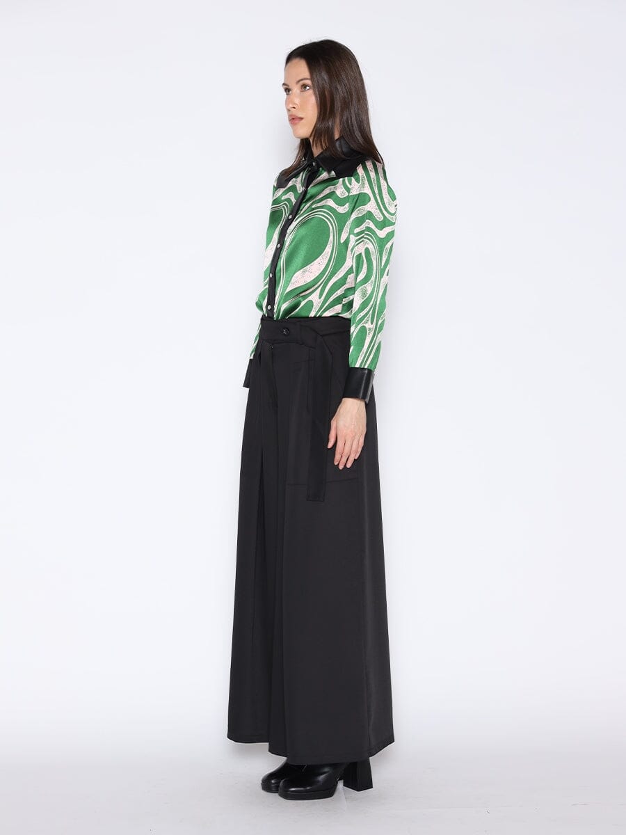 Print & Pleather Spliced Button-Down Shirt Top - Glamourous Grace