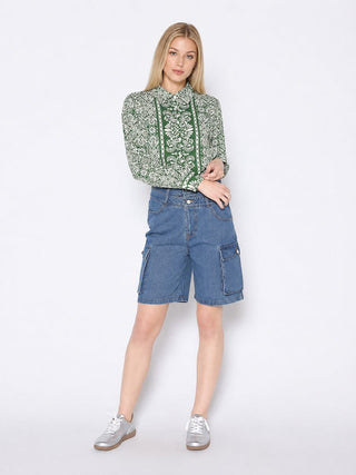 Printed Long Sleeved Button-Down Top
