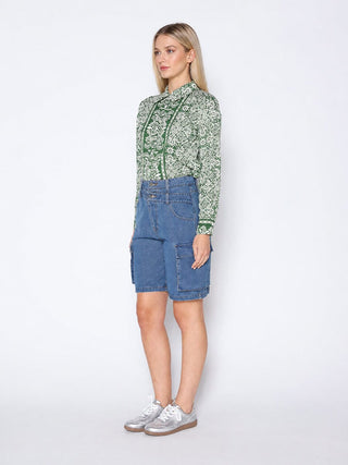 Printed Long Sleeved Button-Down Top