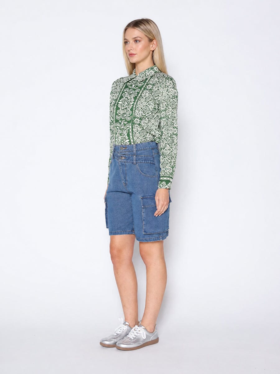 Printed Long Sleeved Button-Down Top - Glamourous Grace