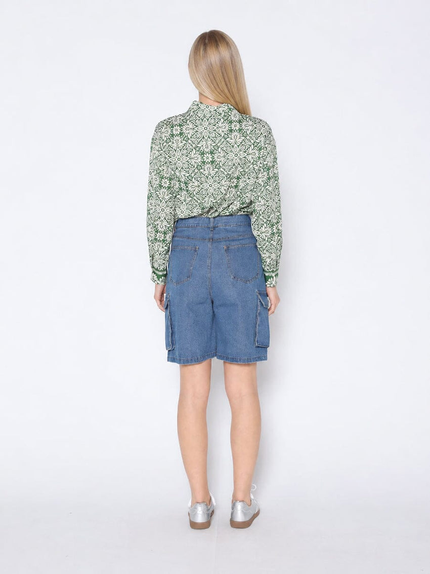 Printed Long Sleeved Button-Down Top