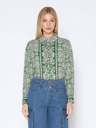 Printed Long Sleeved Button-Down Top - Glamourous Grace