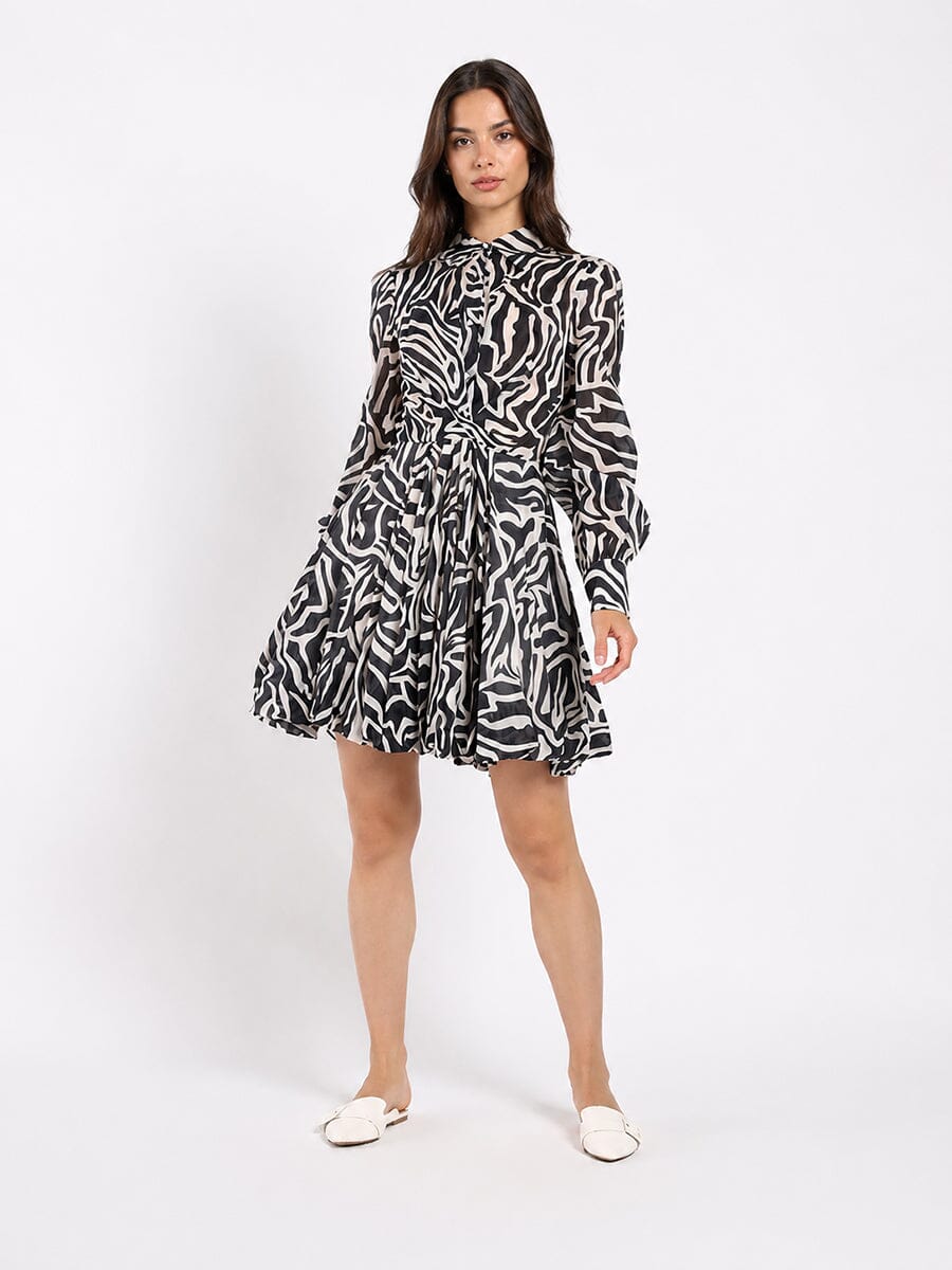 Printed Mini Dress with a Balloon Skirt Silhouette - Glamourous Grace