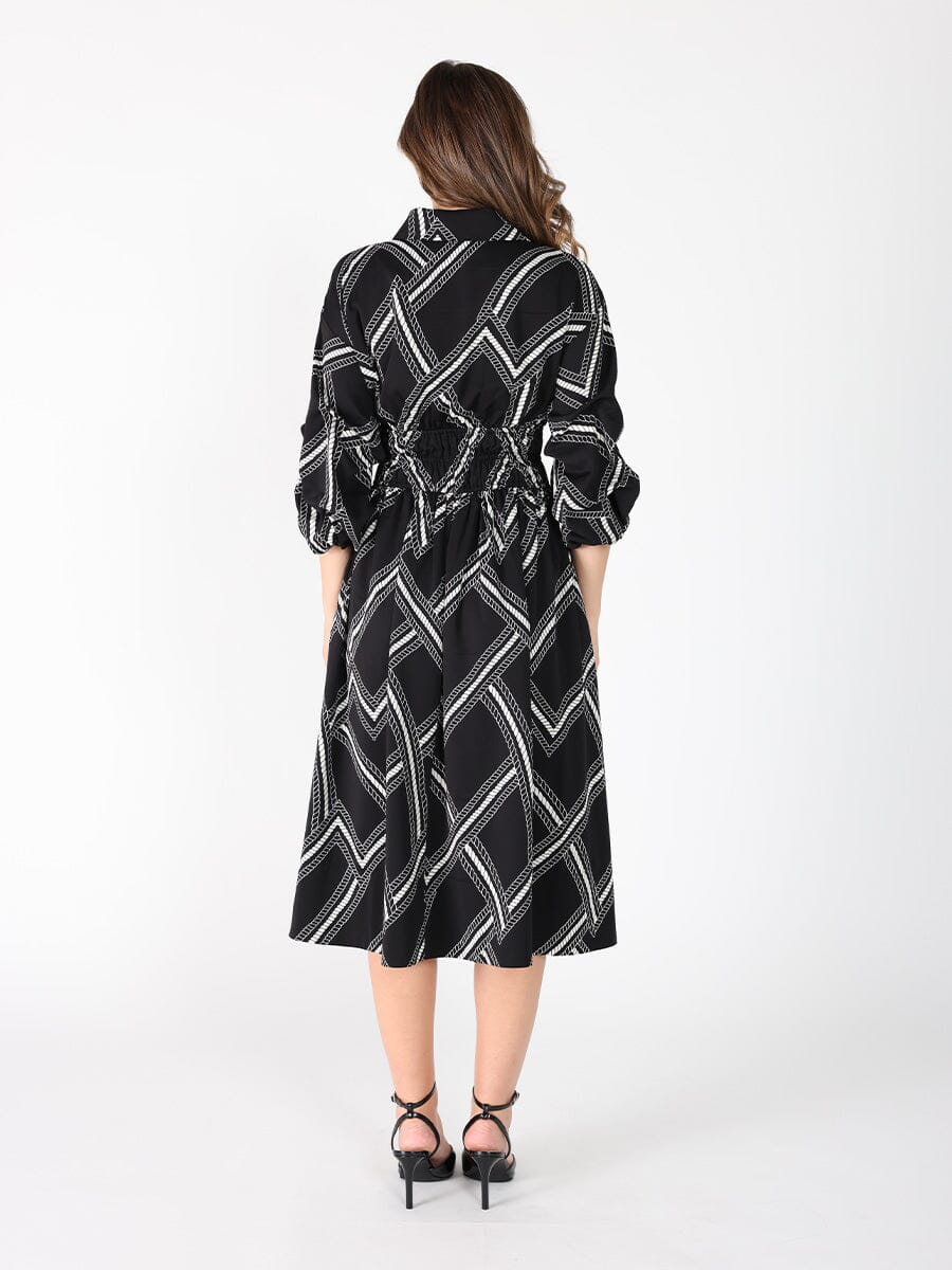 Printed shirt collar elastic waist dress - Glamourous Grace