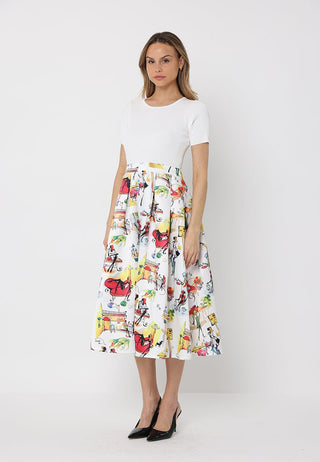Printed Skirt w/ Ribbed Short Sleeve Top Midi Dres - Glamourous Grace
