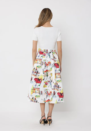 Printed Skirt w/ Ribbed Short Sleeve Top Midi Dres - Glamourous Grace