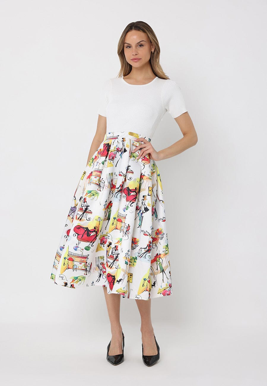 Printed Skirt w/ Ribbed Short Sleeve Top Midi Dres - Glamourous Grace